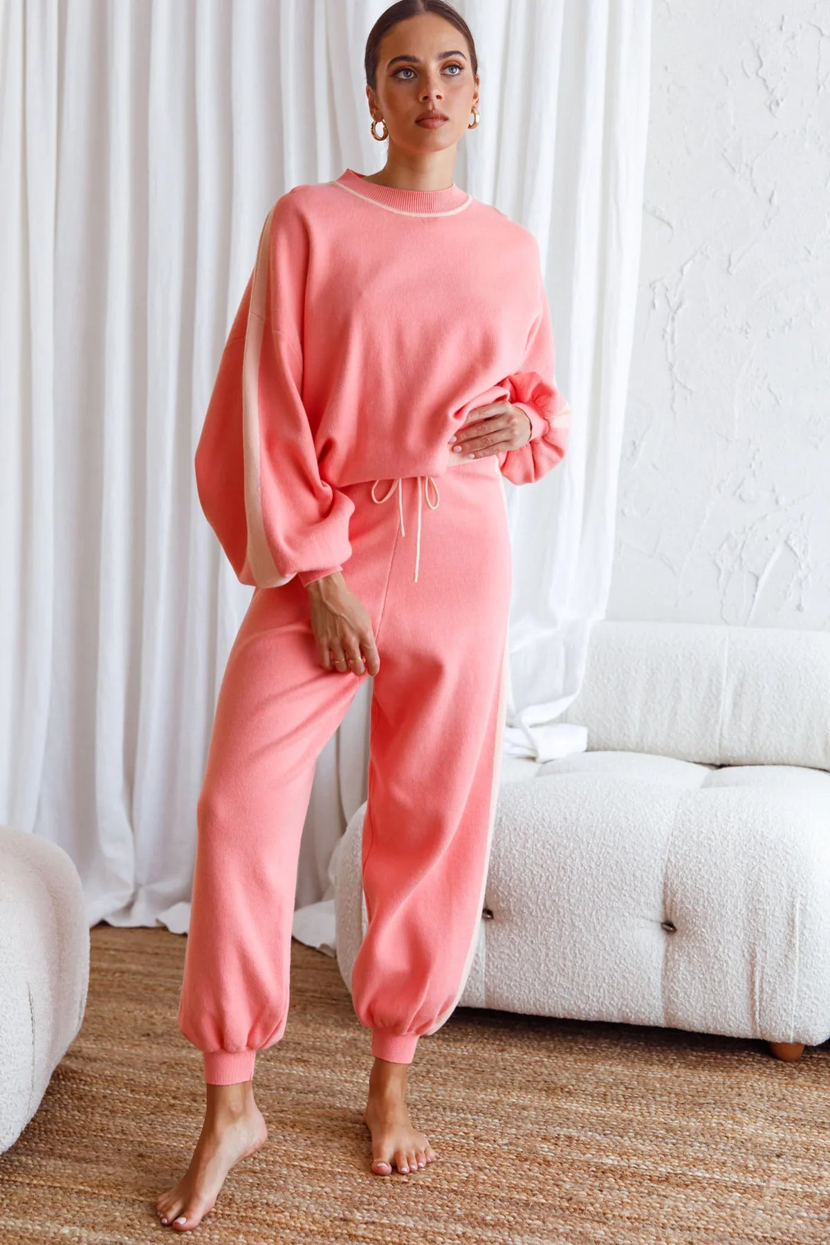 Take Me Back Brushed Knit Jogger Pants Peach