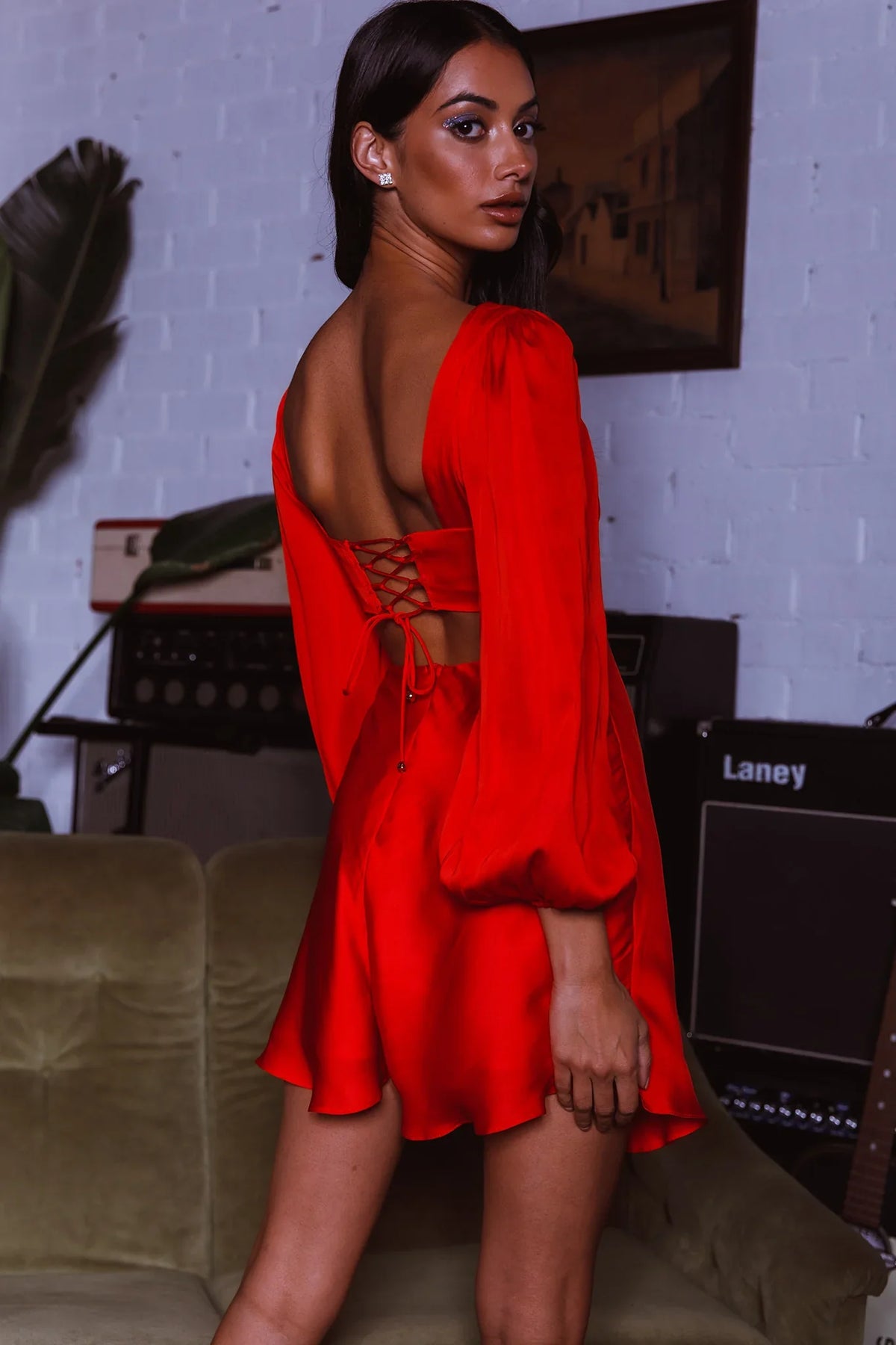 Jonah Lace-Up Back Mini Dress Red