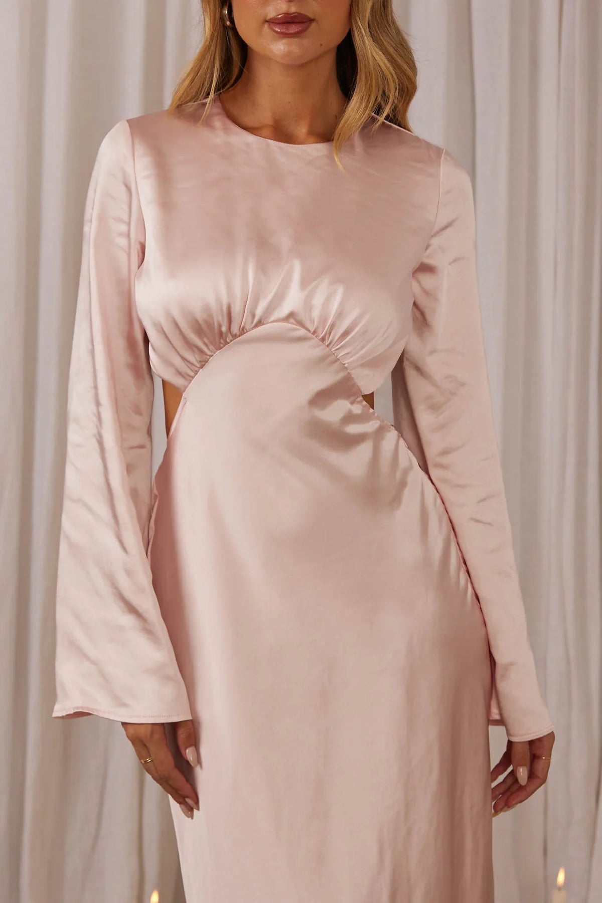 Doting Bell Sleeve Cut-Out Midi Dress Blush