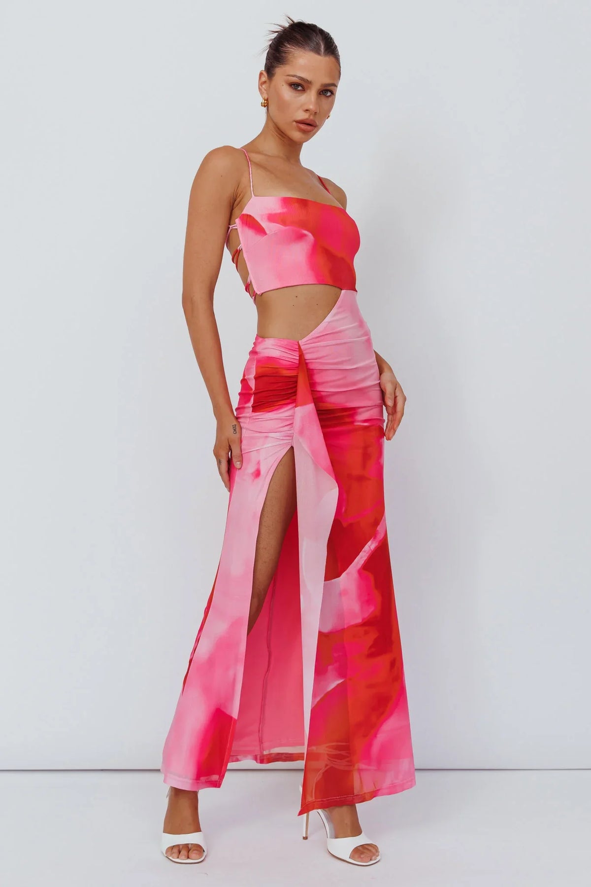 Alejandre Cut-Out Tied Maxi Dress Print Pink
