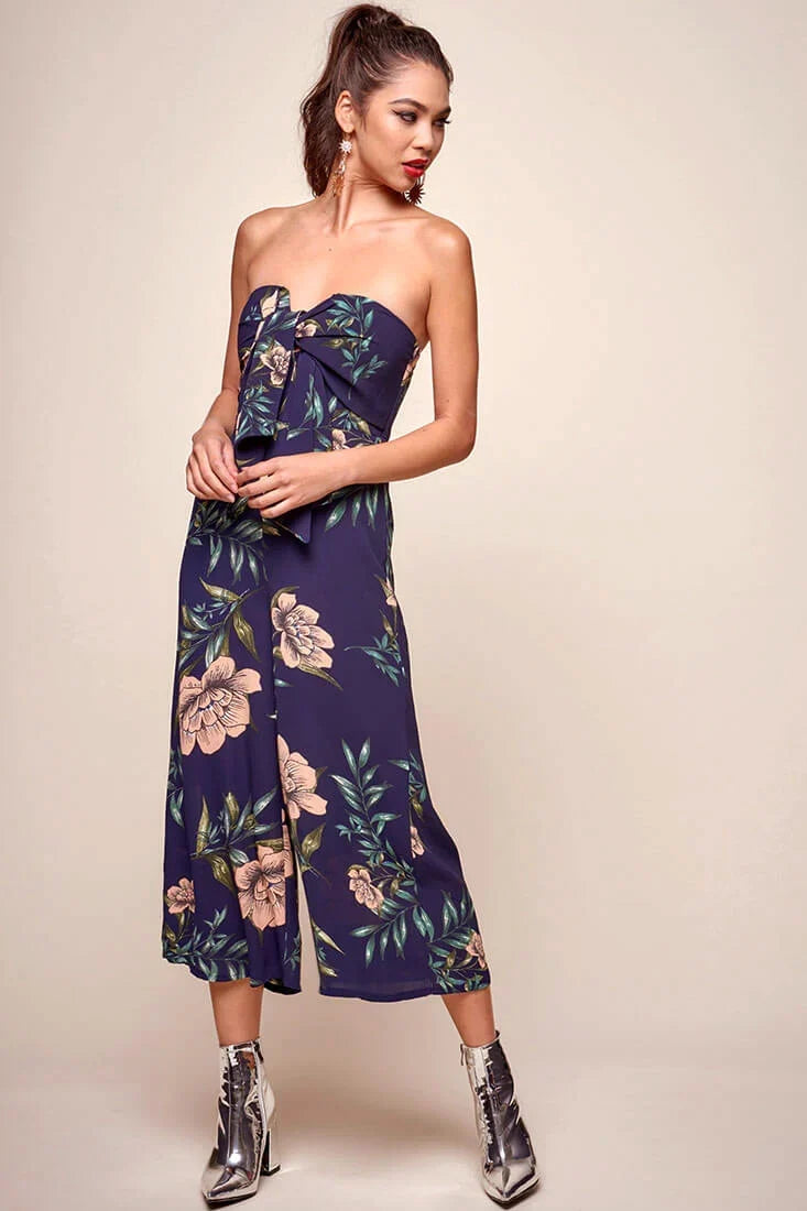 Khloe Floral Bow Tie Jumpsuit Navy