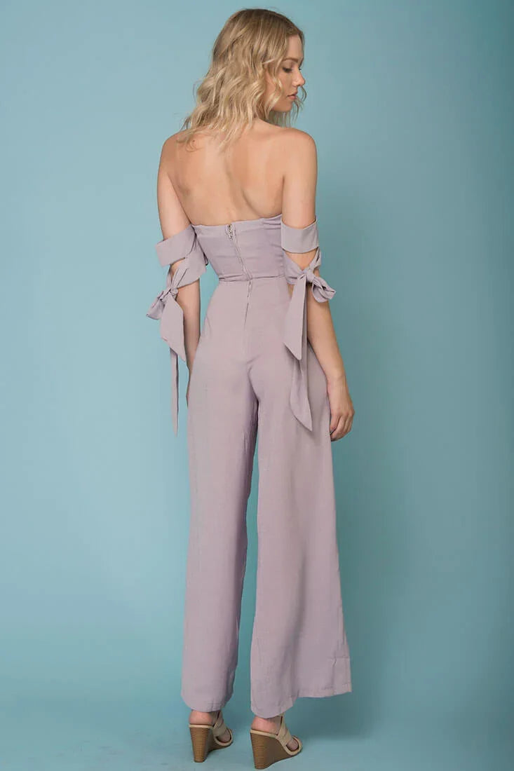 Kyndall Off The Shoulder Tube Top Jumpsuit Grey