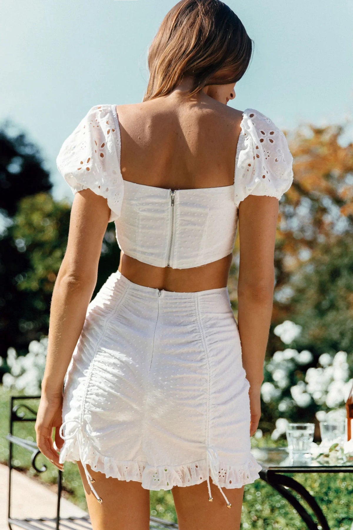 Sweet September Ruched Drawstring Skirt White
