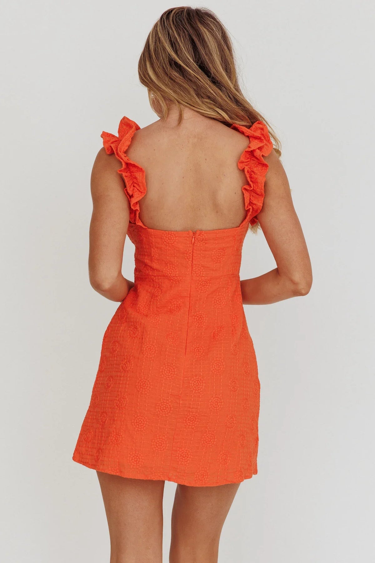 Annie Ruffle Shoulder Strap Mini Dress Orange