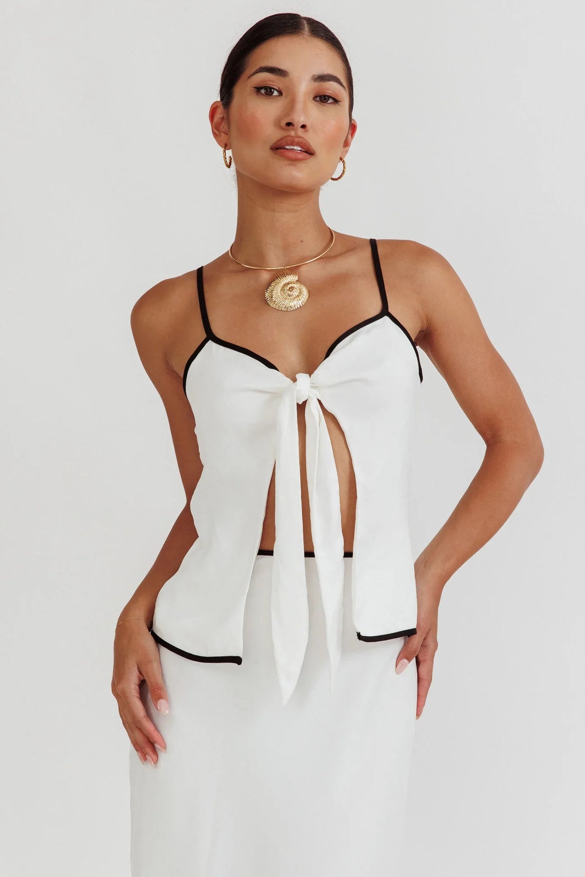 Only One Tie Front Top White