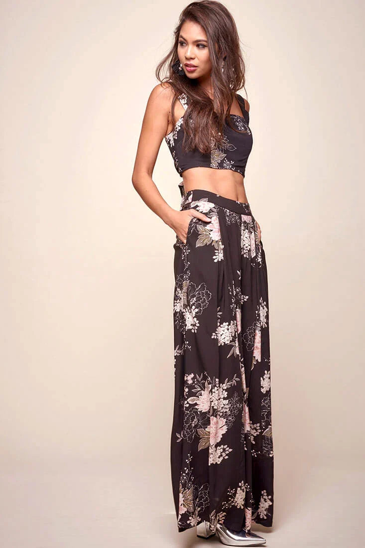 Cicely Floral Crop Top Black