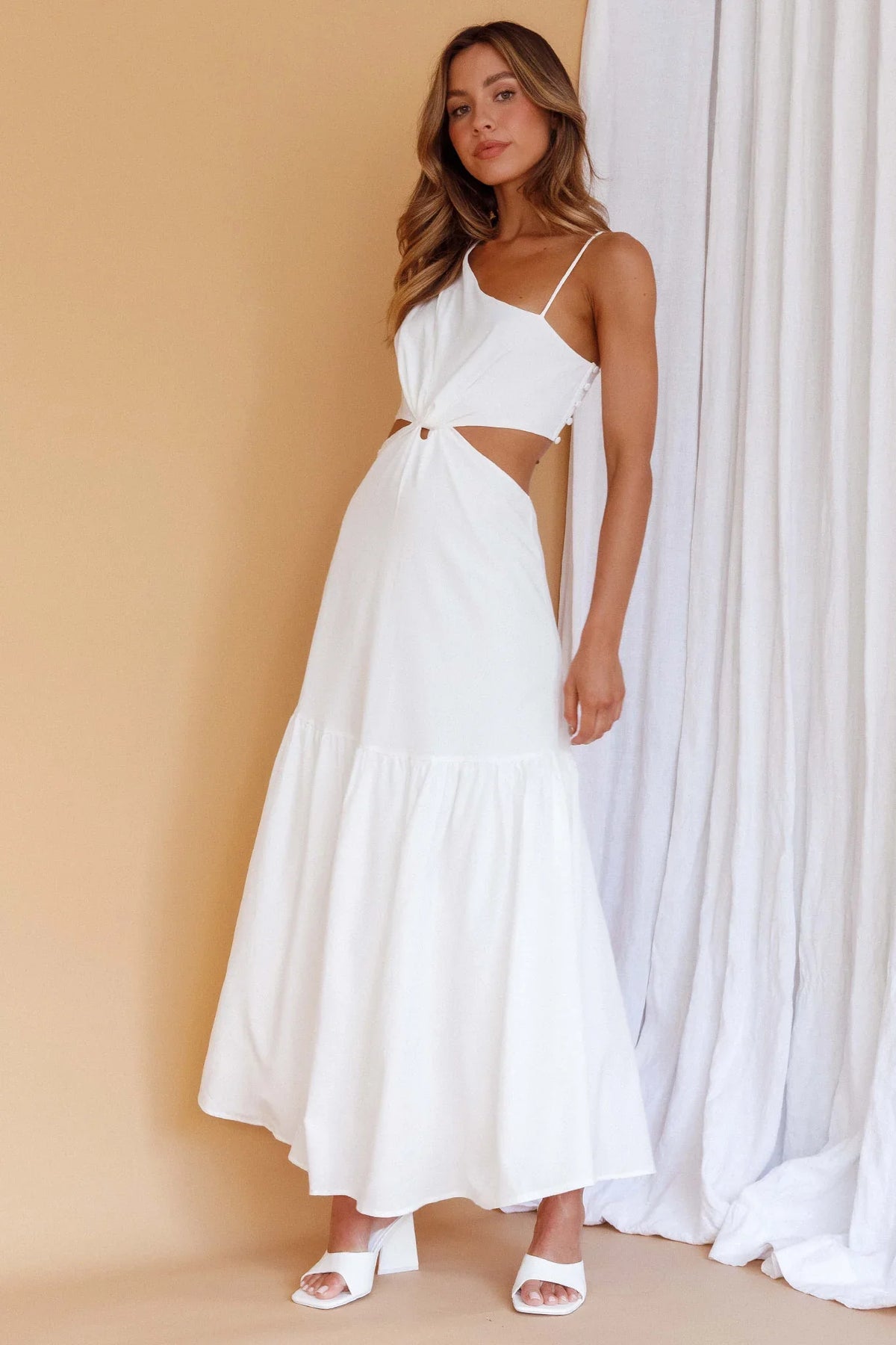 Evening Breeze Cut-Out Waist Maxi Dress White