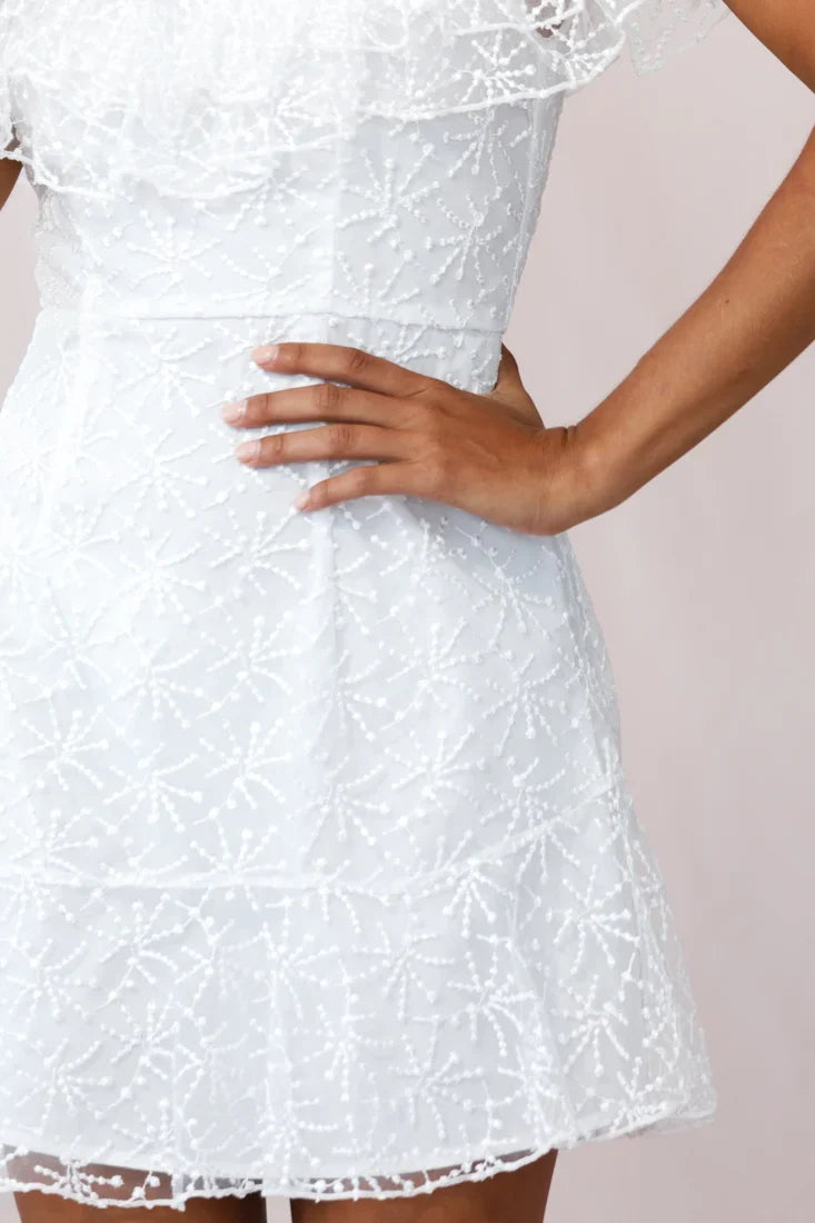 Enchanted Fine Mesh Frill Dress White