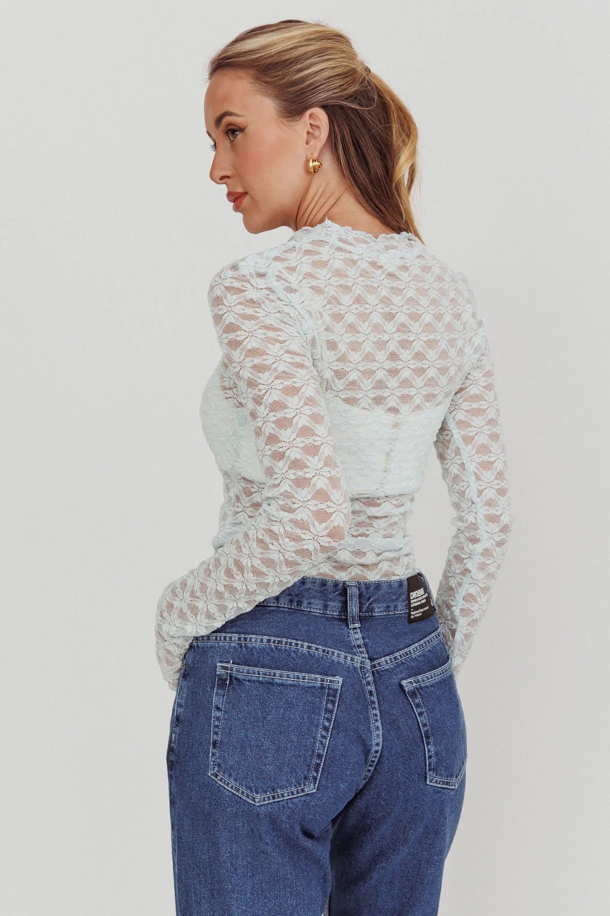 Not Shy Long Sleeve Lace Top Alice Blue