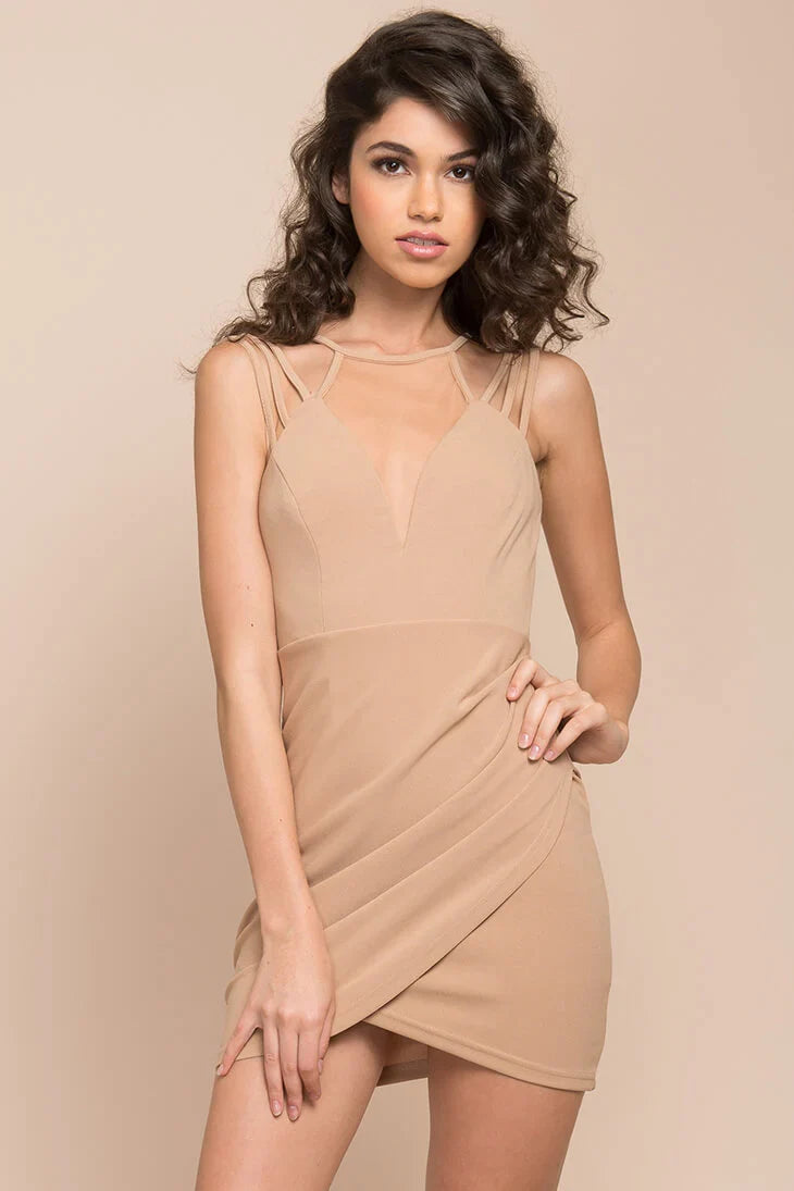 Giana Bodycon Wrap Dress Beige