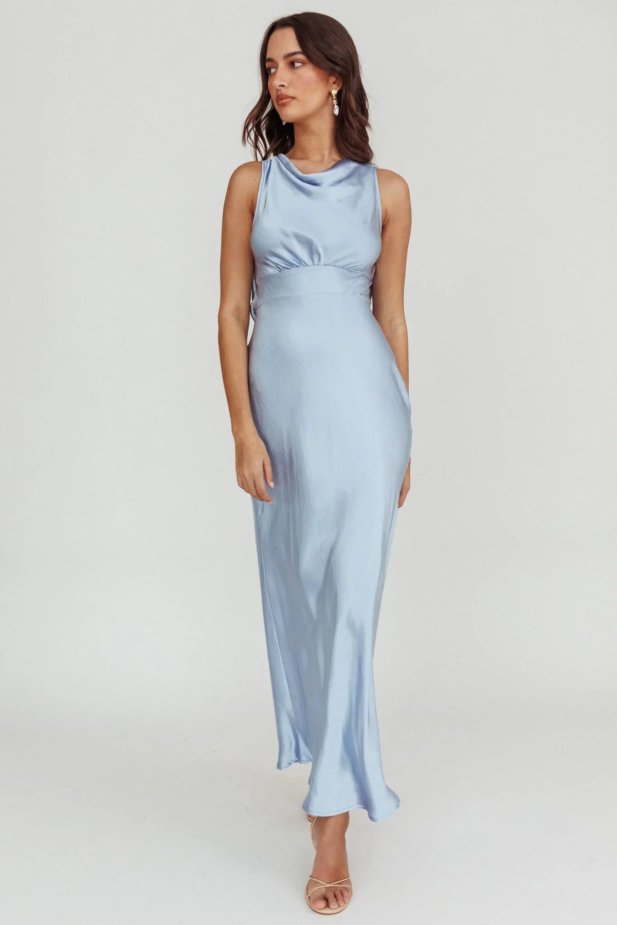 Isabella Satin Backless Maxi Dress Ocean