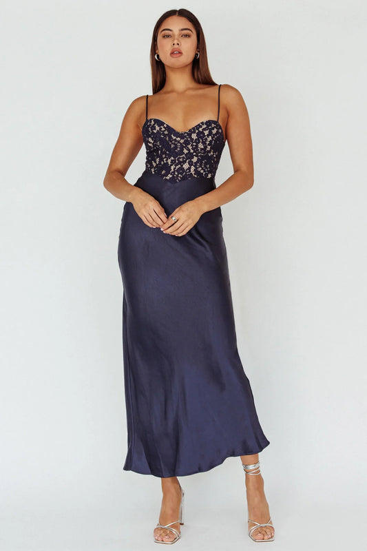 Evening Star Lace Bodice Maxi Dress Navy