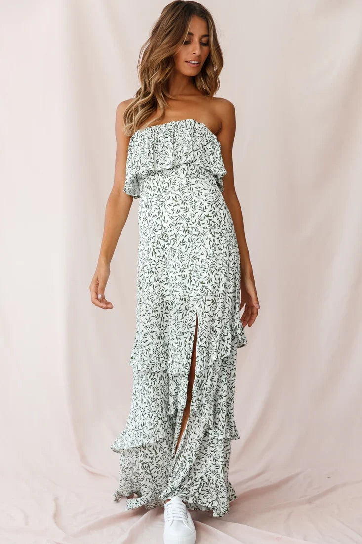 Kiya Layered Bandeau Maxi Dress White Floral Print