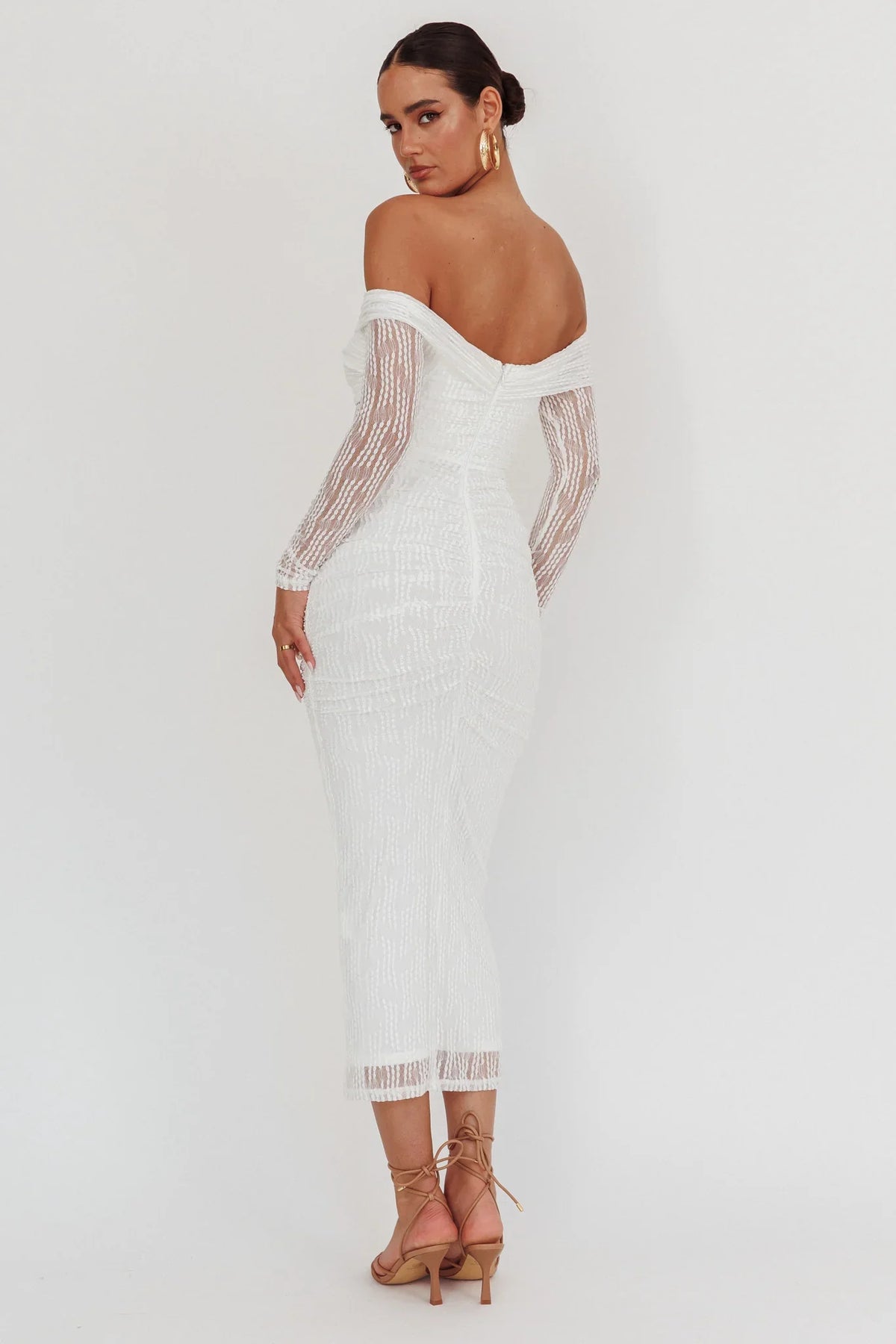 Oliana Off-Shoulder Mesh Maxi Dress White