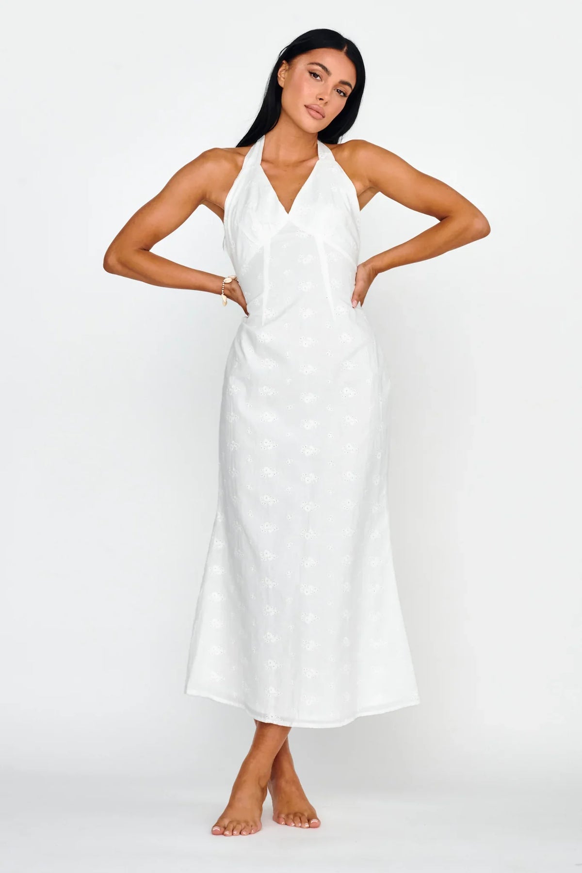 Lavara Halterneck Midi Dress White