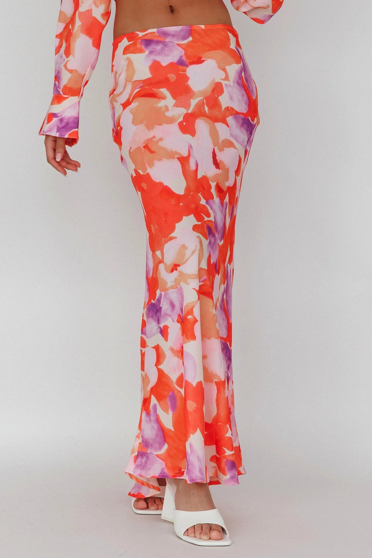 Vacation Midi Skirt Floral Orange/Purple