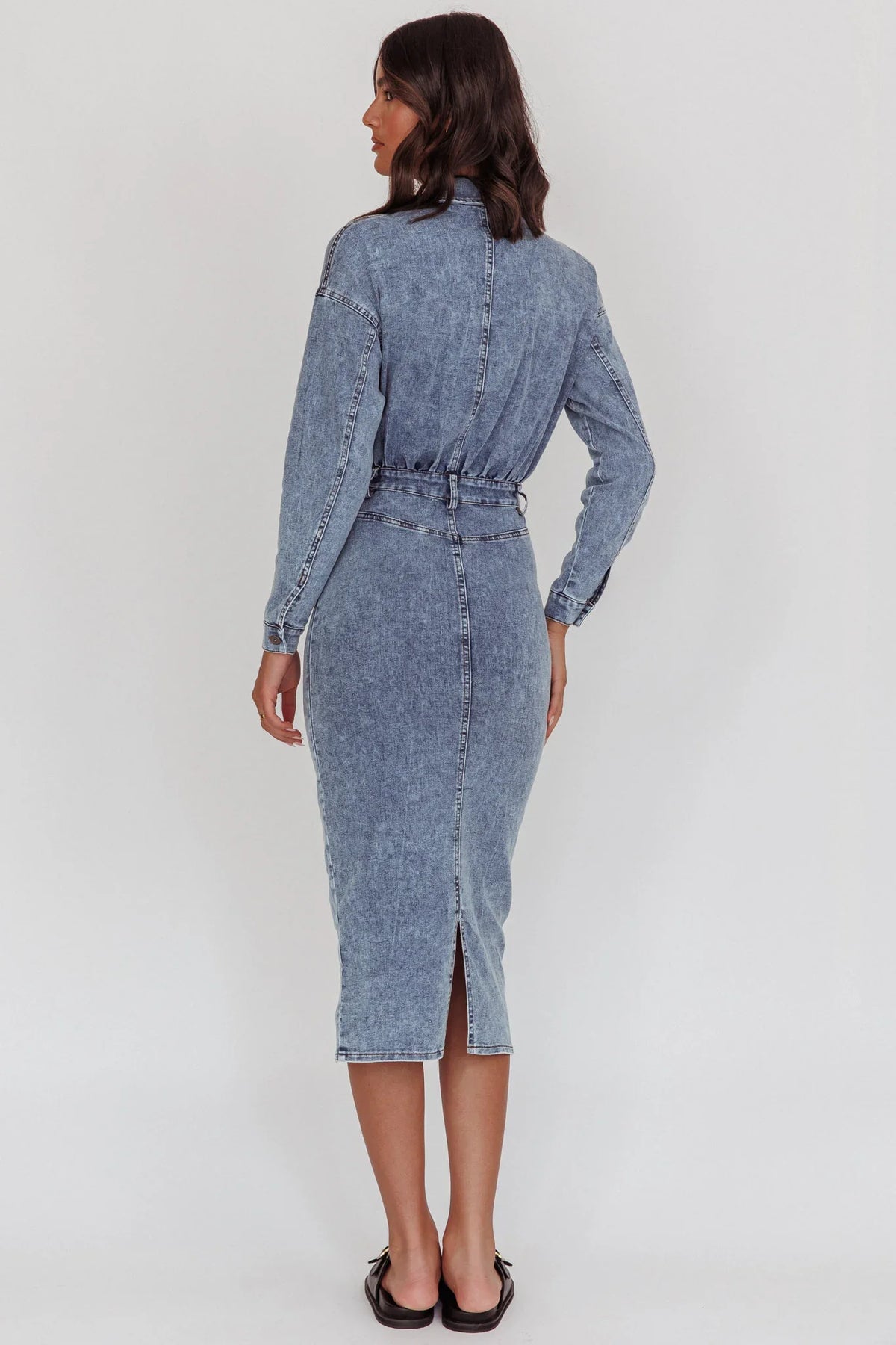 Light Inside Long Sleeve Midi Dress Denim Blue