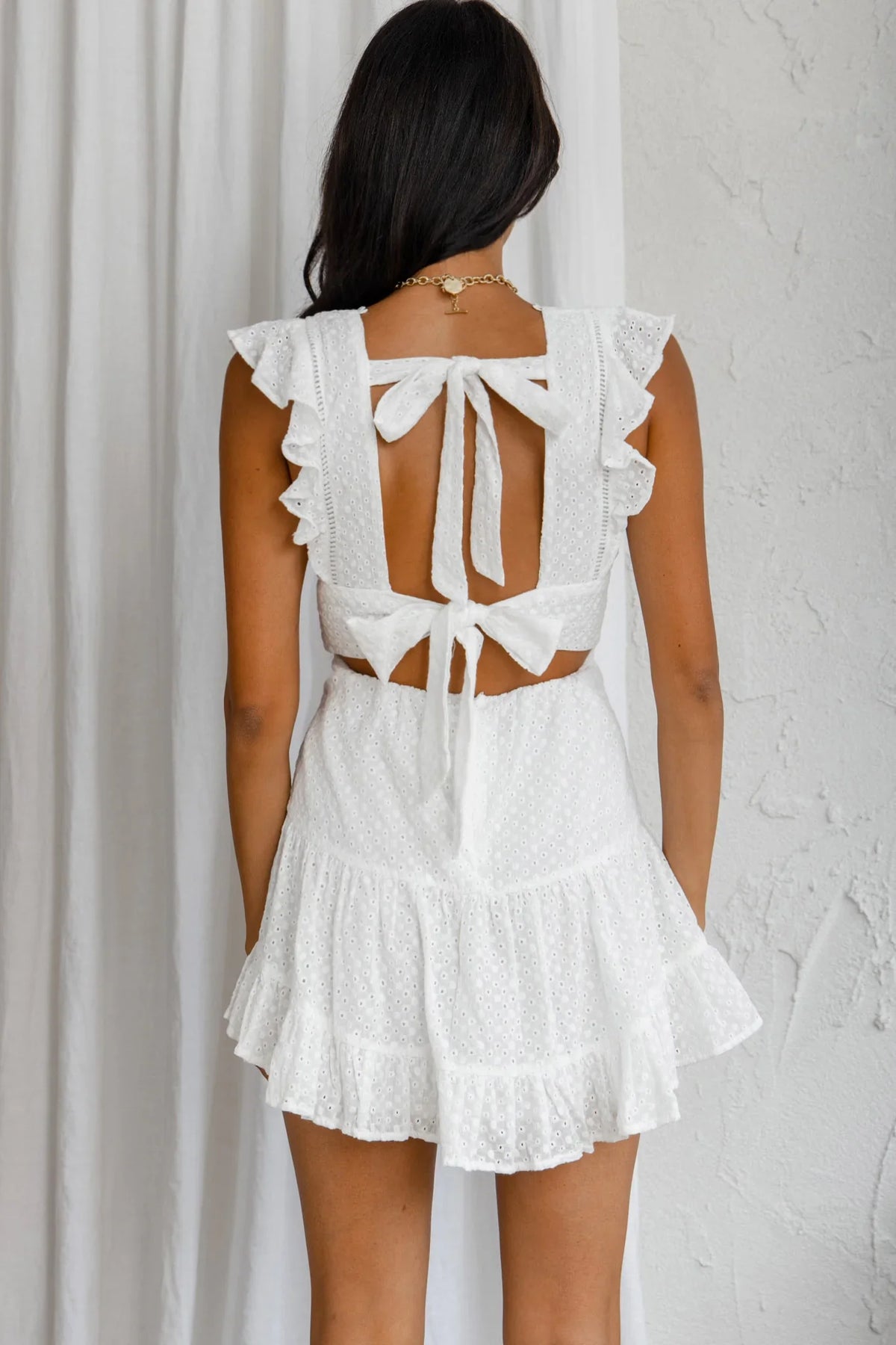 Sunshine Days Double Bow Back Dress White