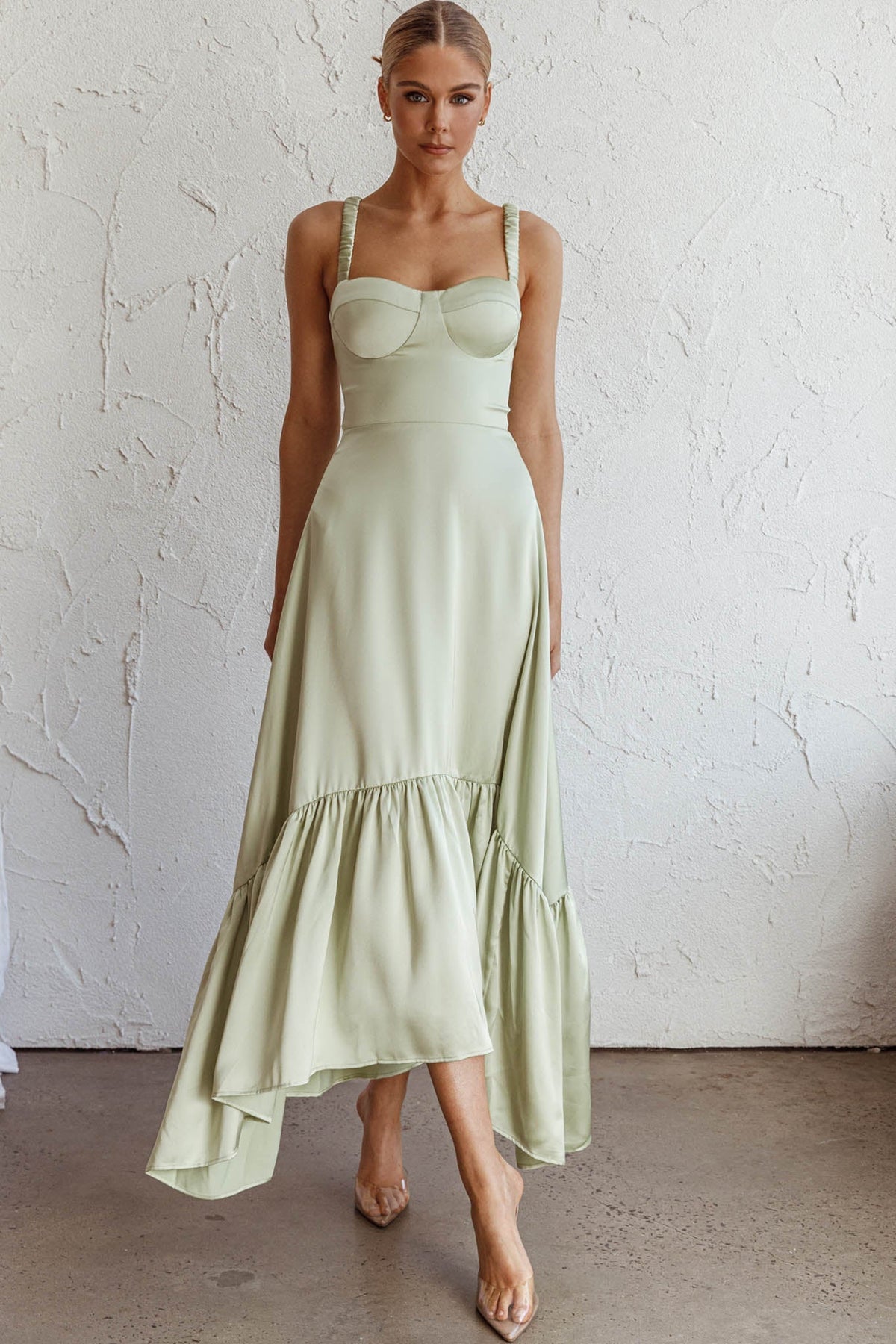 Belle De Jour Flounce Hem Midi Dress Pistachio