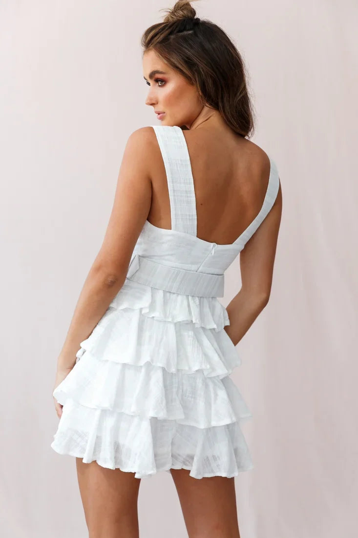 Queensland Tiered Frill Belt Dress White