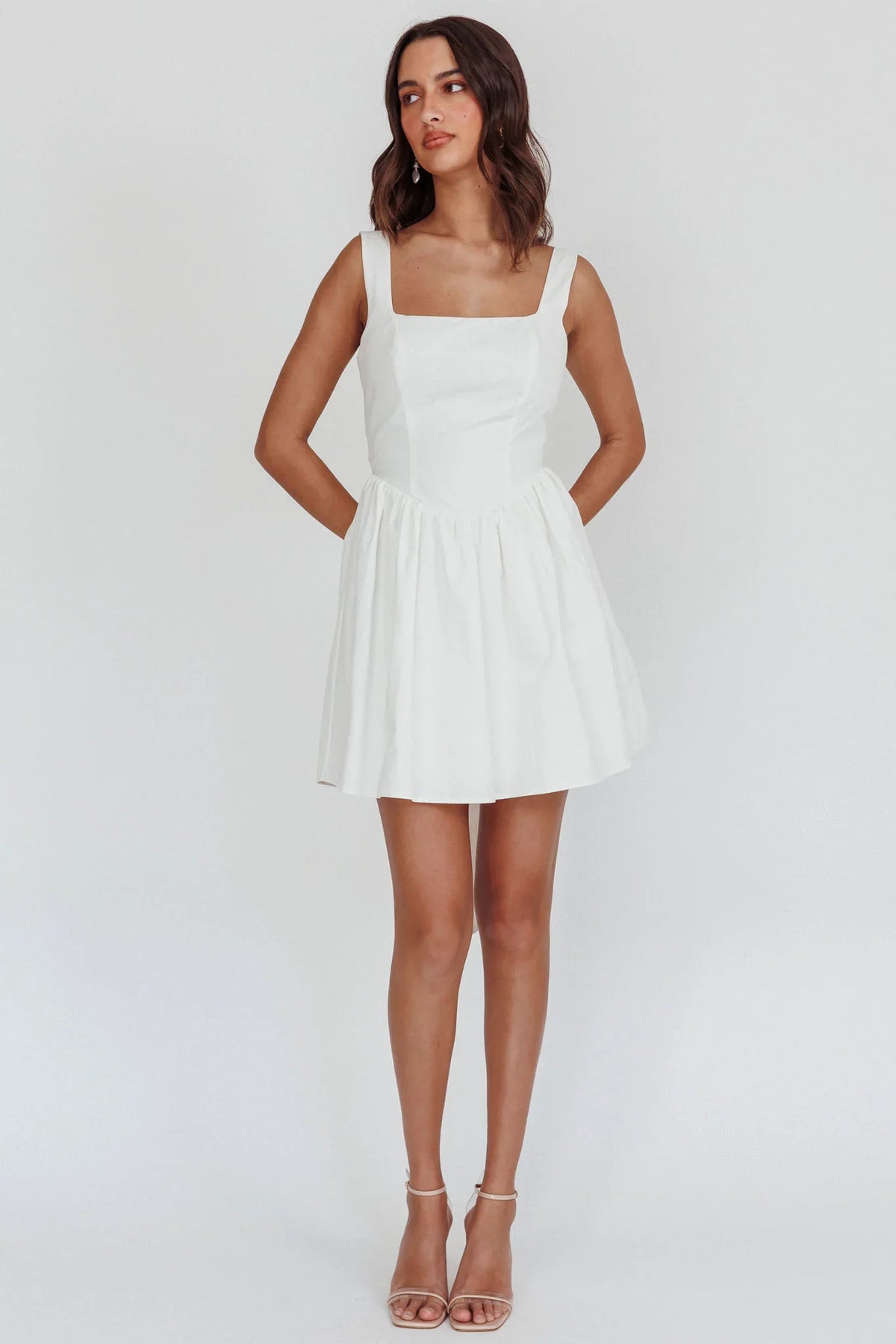 Irenic Bow Flare Mini Dress White