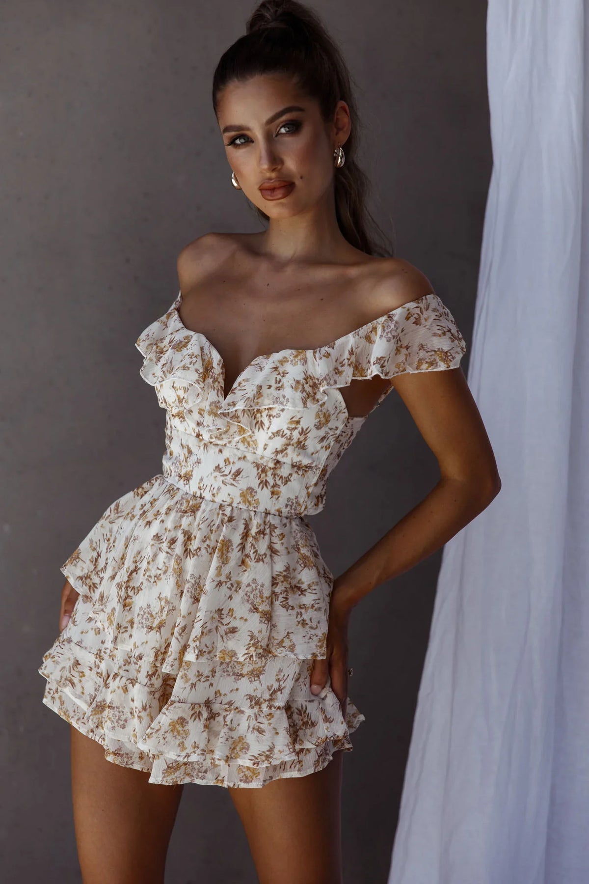 Revel Ruffle Trim Tied Back Romper Floral Yellow