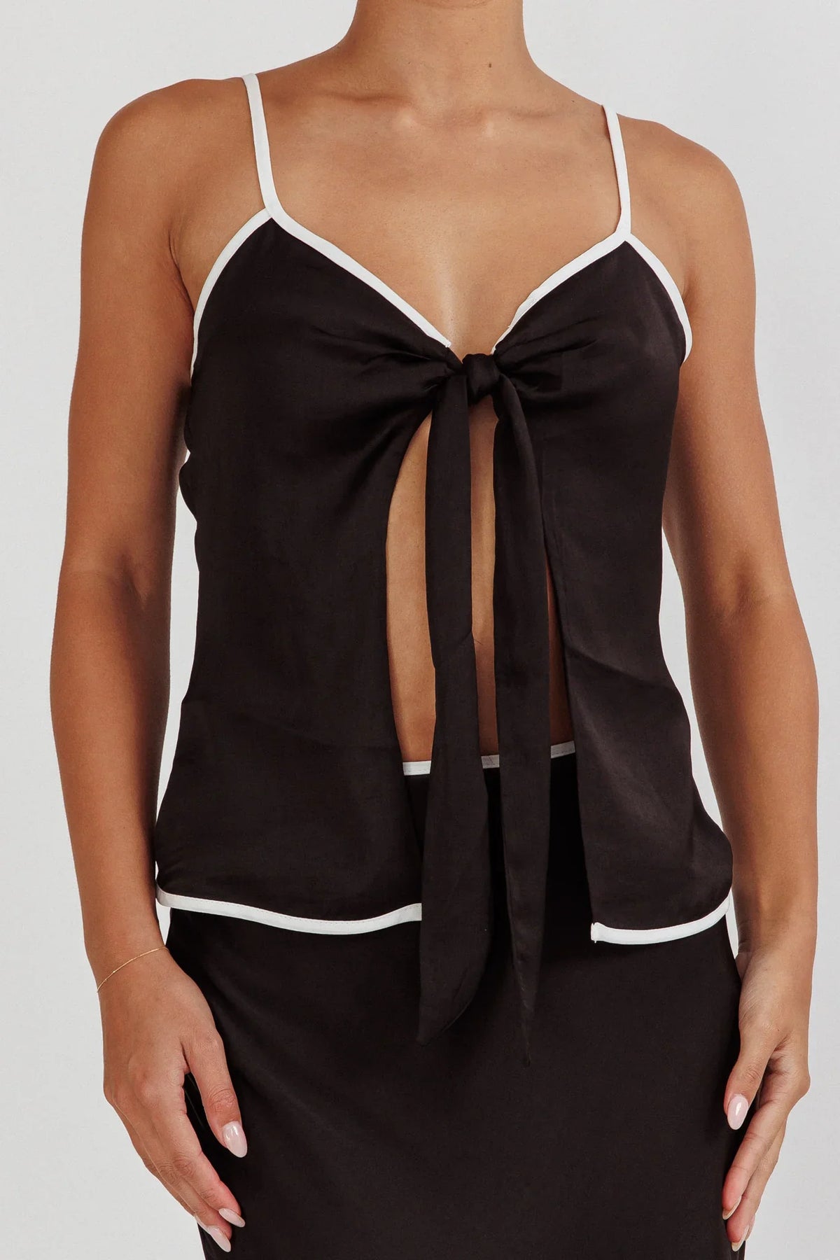 Only One Tie Front Top Black