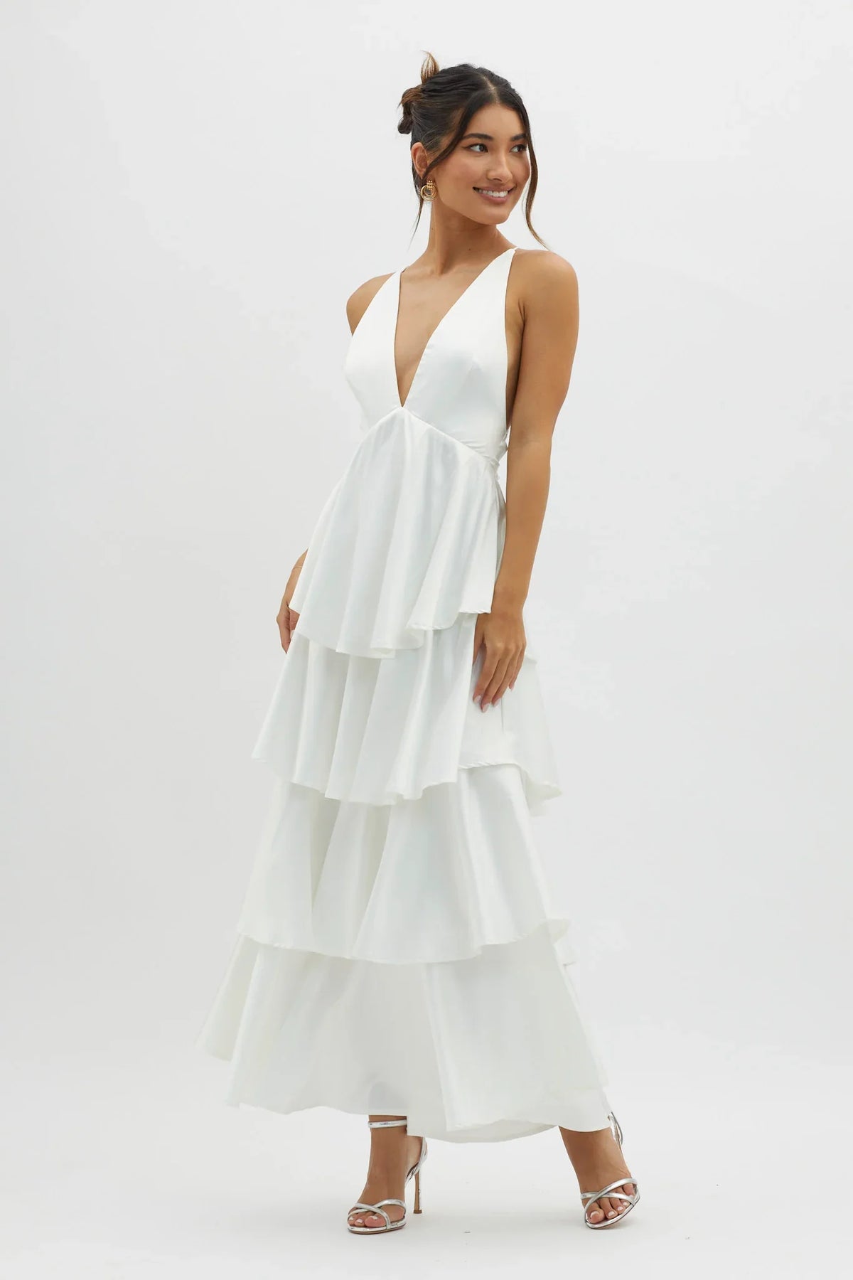 Auguste Tiered Frill Strappy Back Dress Ivory
