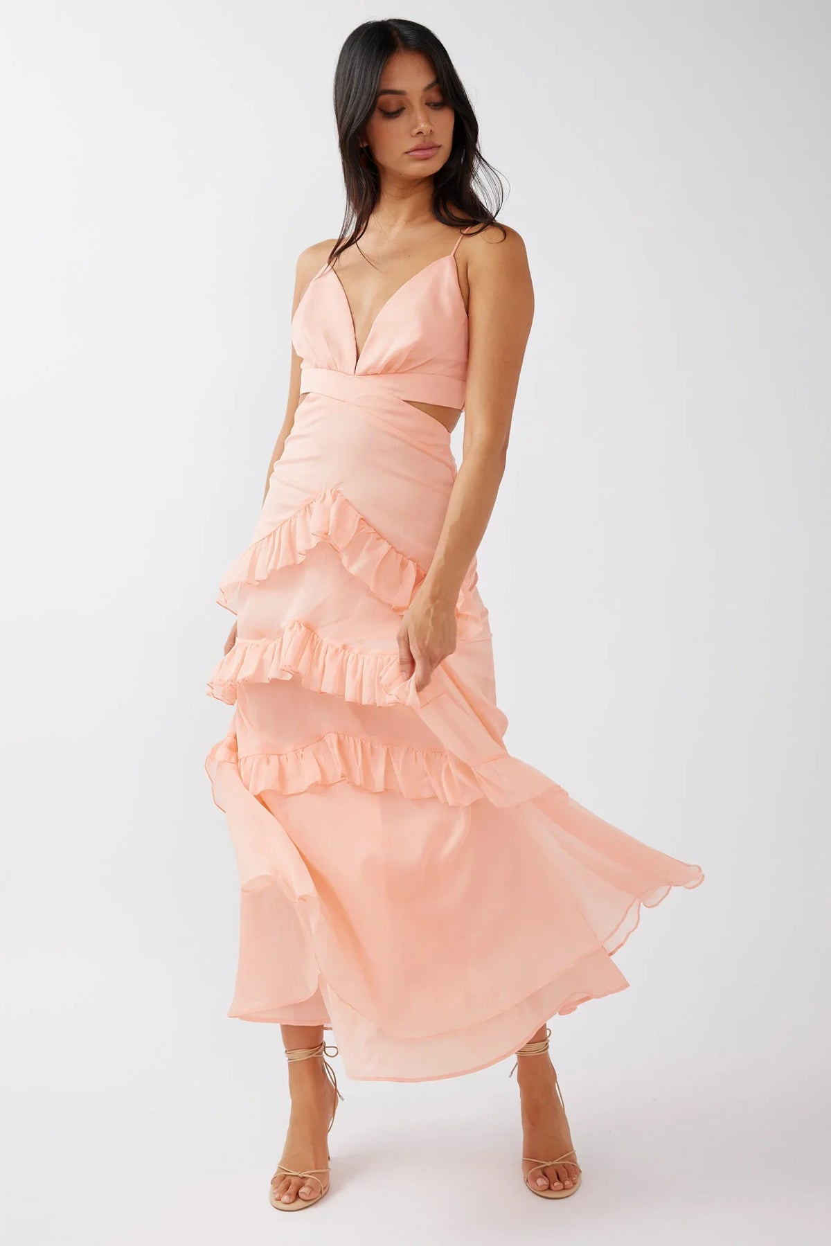 Joss Ruffle Trim Cut-Out Dress Rose