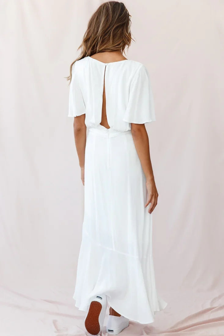 Friday Surplice Neckline Front Split Maxi Dress White