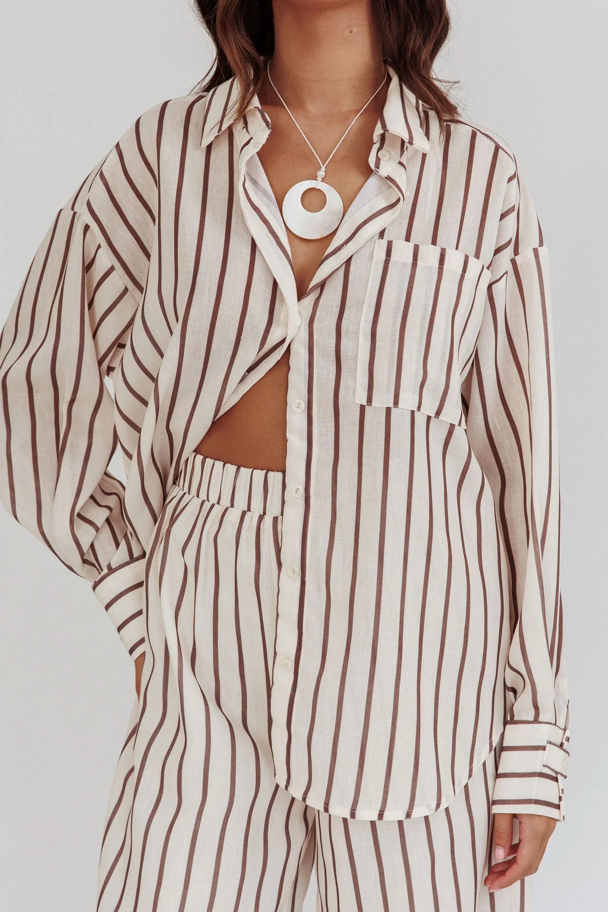 Alex Long Sleeve Shirt Stripe Latte