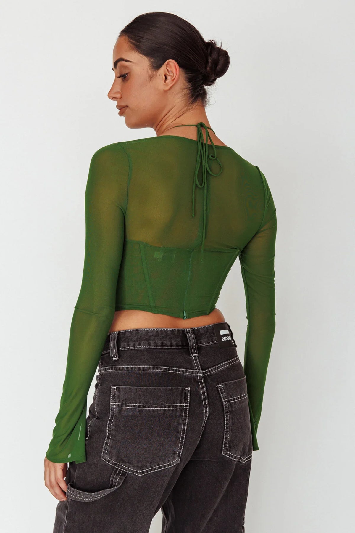 Sera Long Sleeve String Tie Top Forest