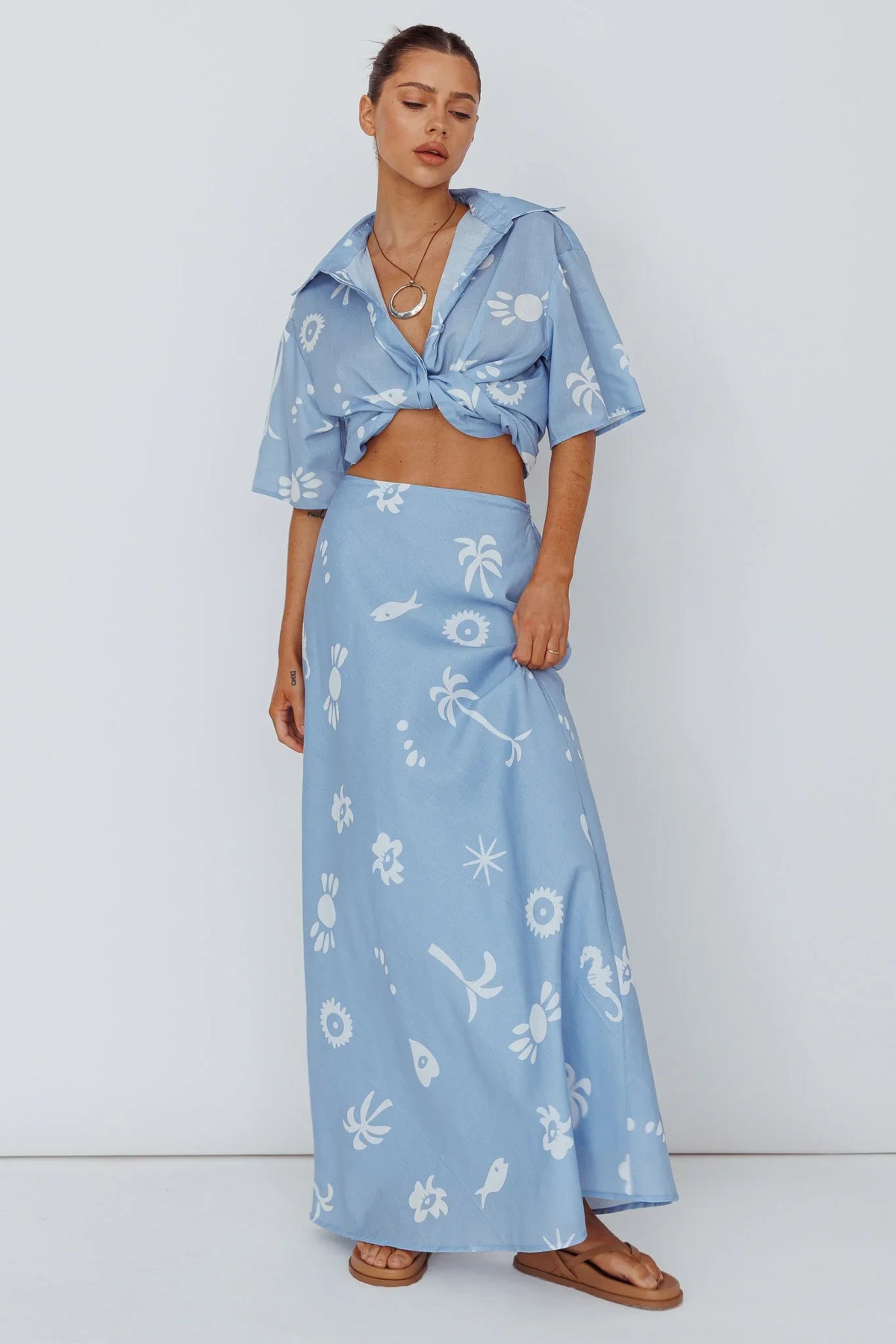 Light Aura Maxi Skirt Print Blue White