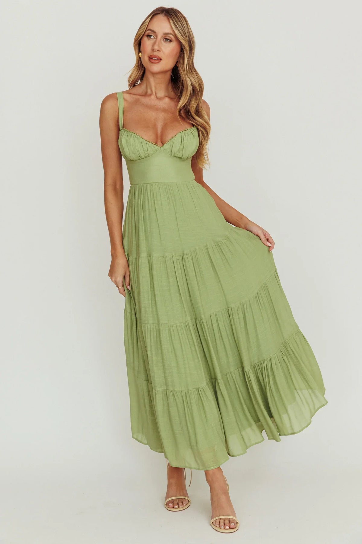 Neptune Cut Out Back A-Line Maxi Dress Sage