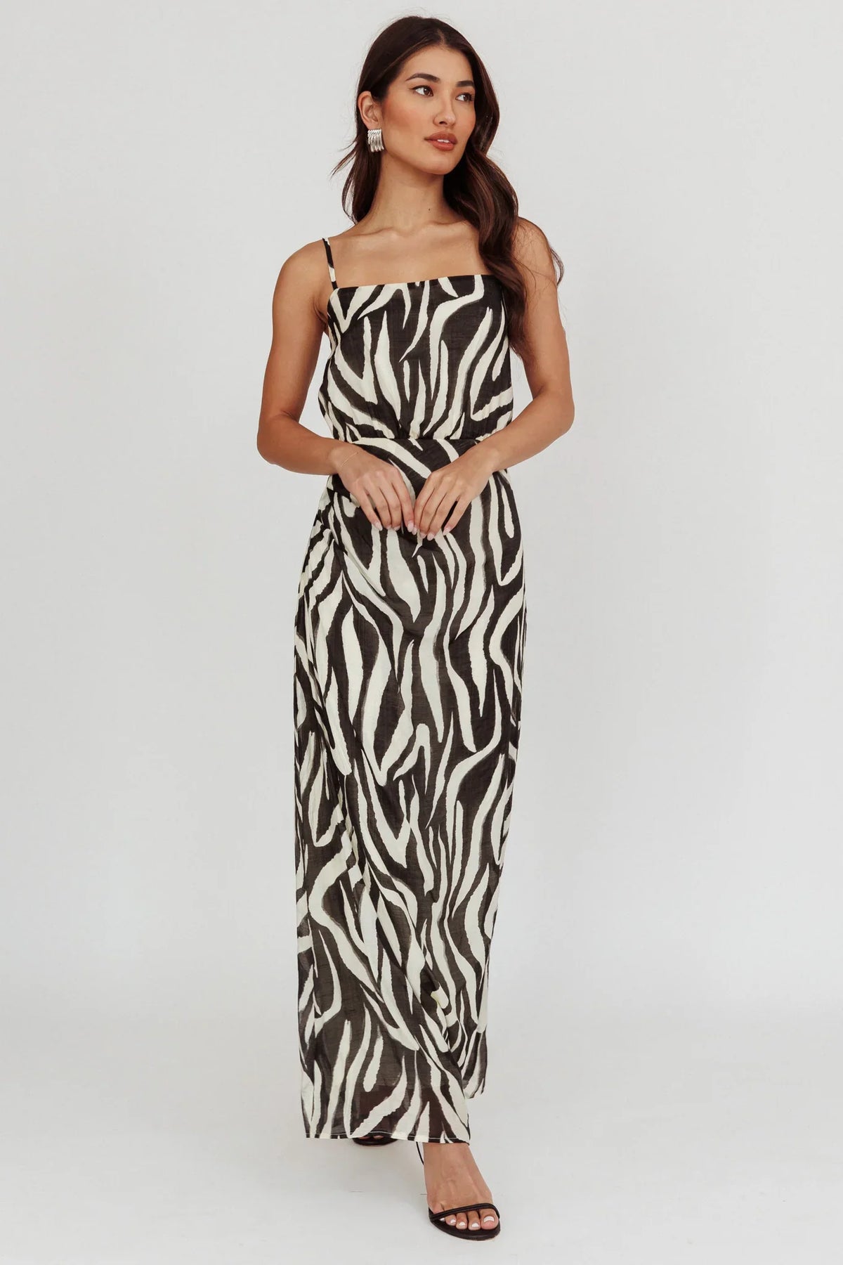 Pristine Zebra Print Maxi Dress Black