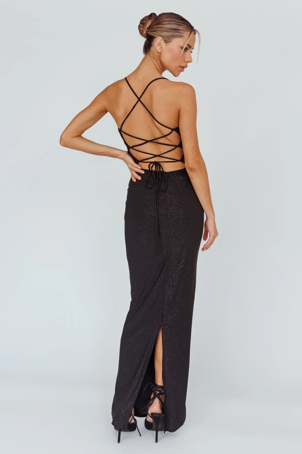 Ailani Lace-Up Back Maxi Dress Sparkle Black
