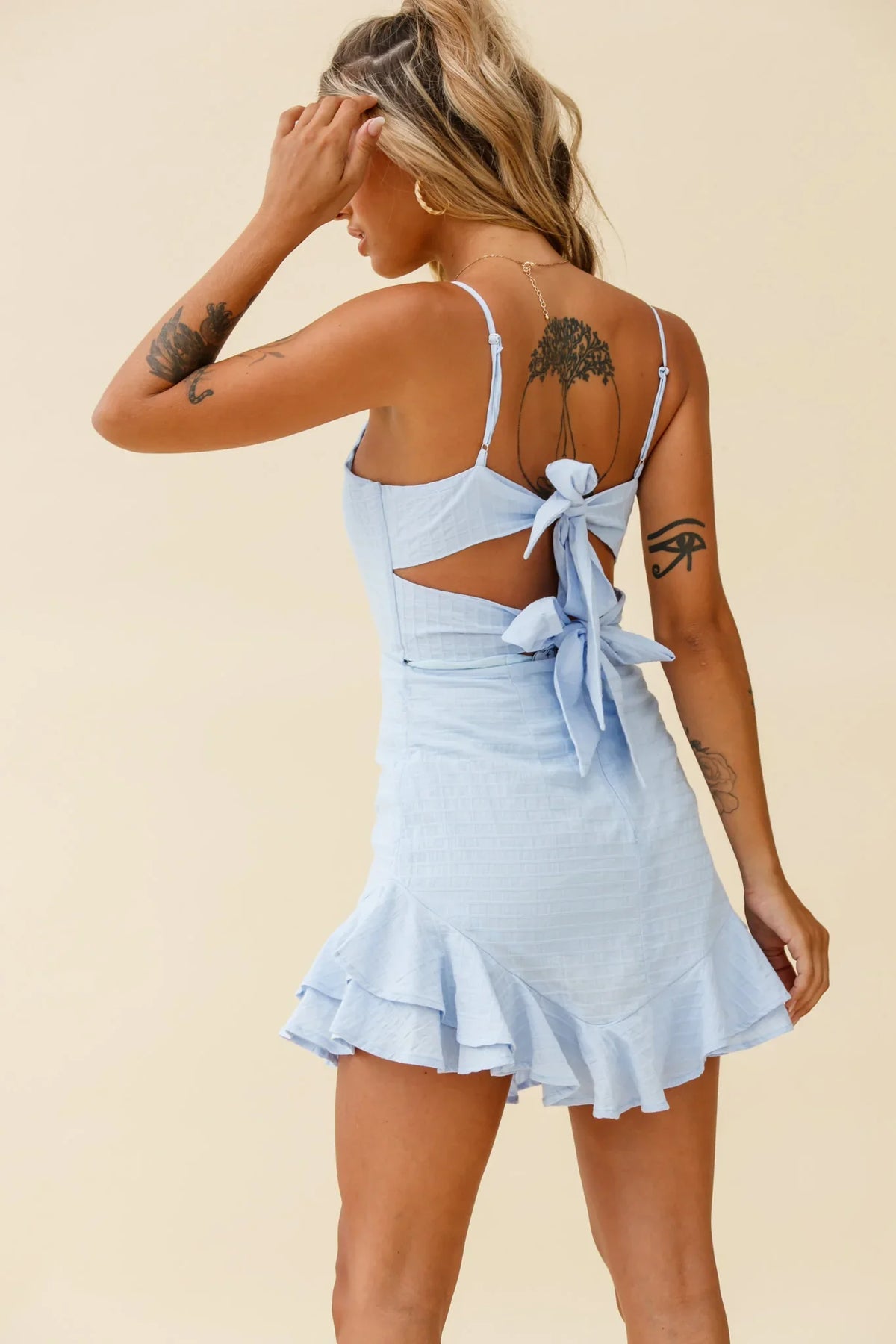 Sarah Kay Double Bow Party Dress Steel Blue