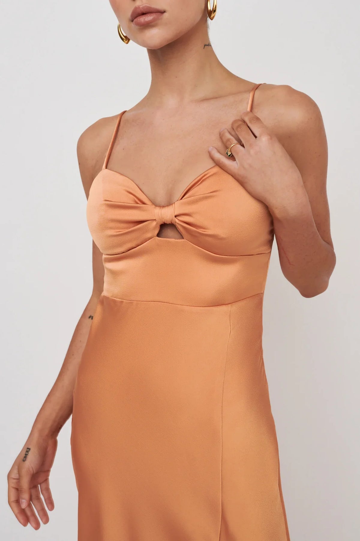 Missoula Cami Strap Padded Bust Midi Dress Orange