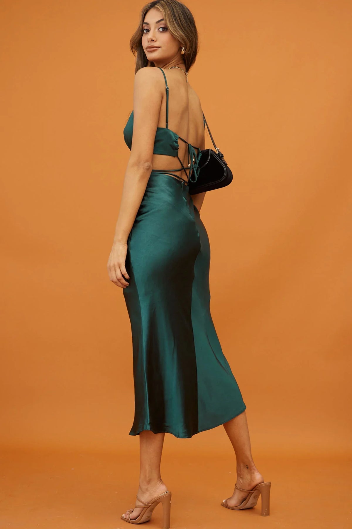 City Lights Cut-Out Waist Strappy Back Midi Dress Jade