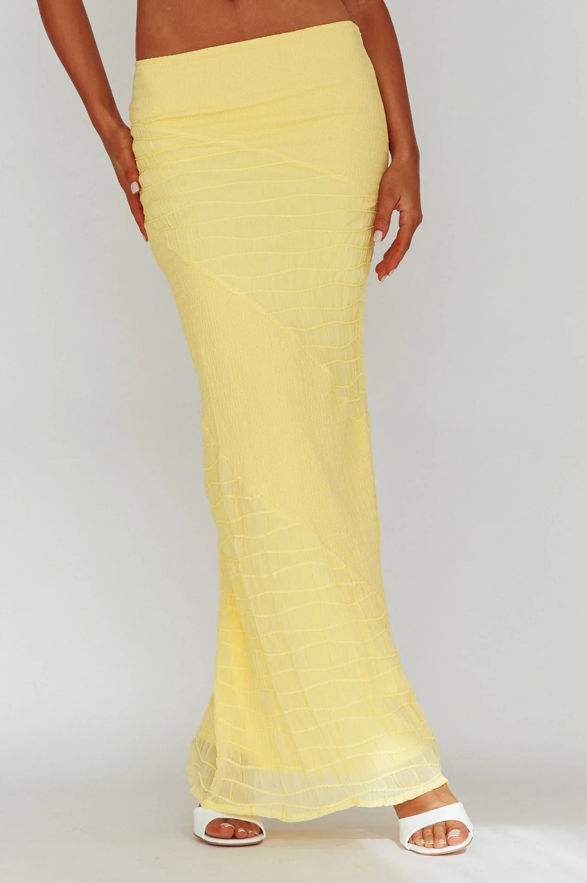 Bindi Puckered Midi Skirt Lemon