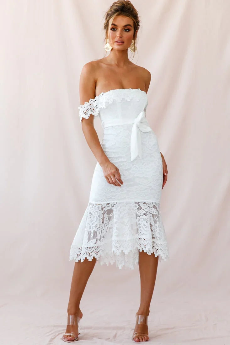 Patience Lace Bodycon Midi Dress White