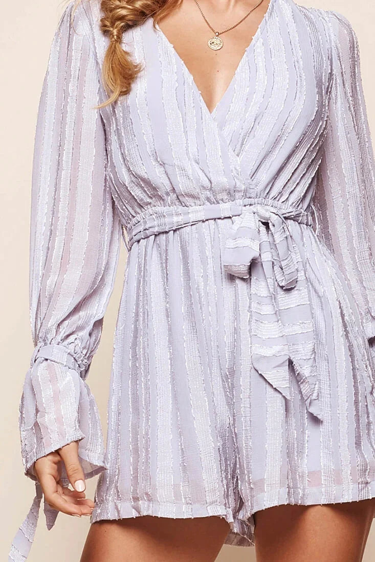 Bodhi V-Neck Long Sleeve Romper Grey