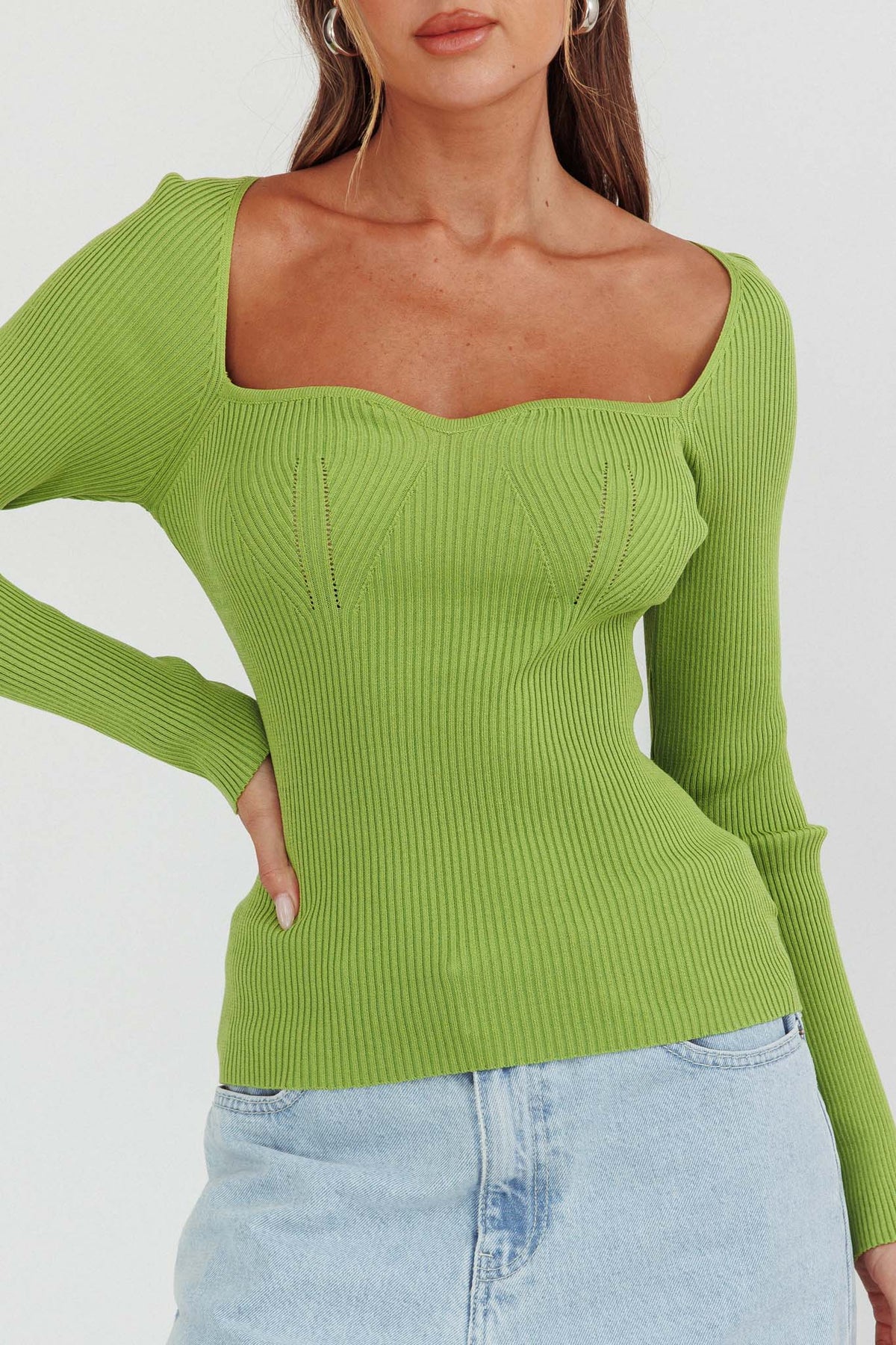 Switch Focus Long Sleeve Knit Top Matcha
