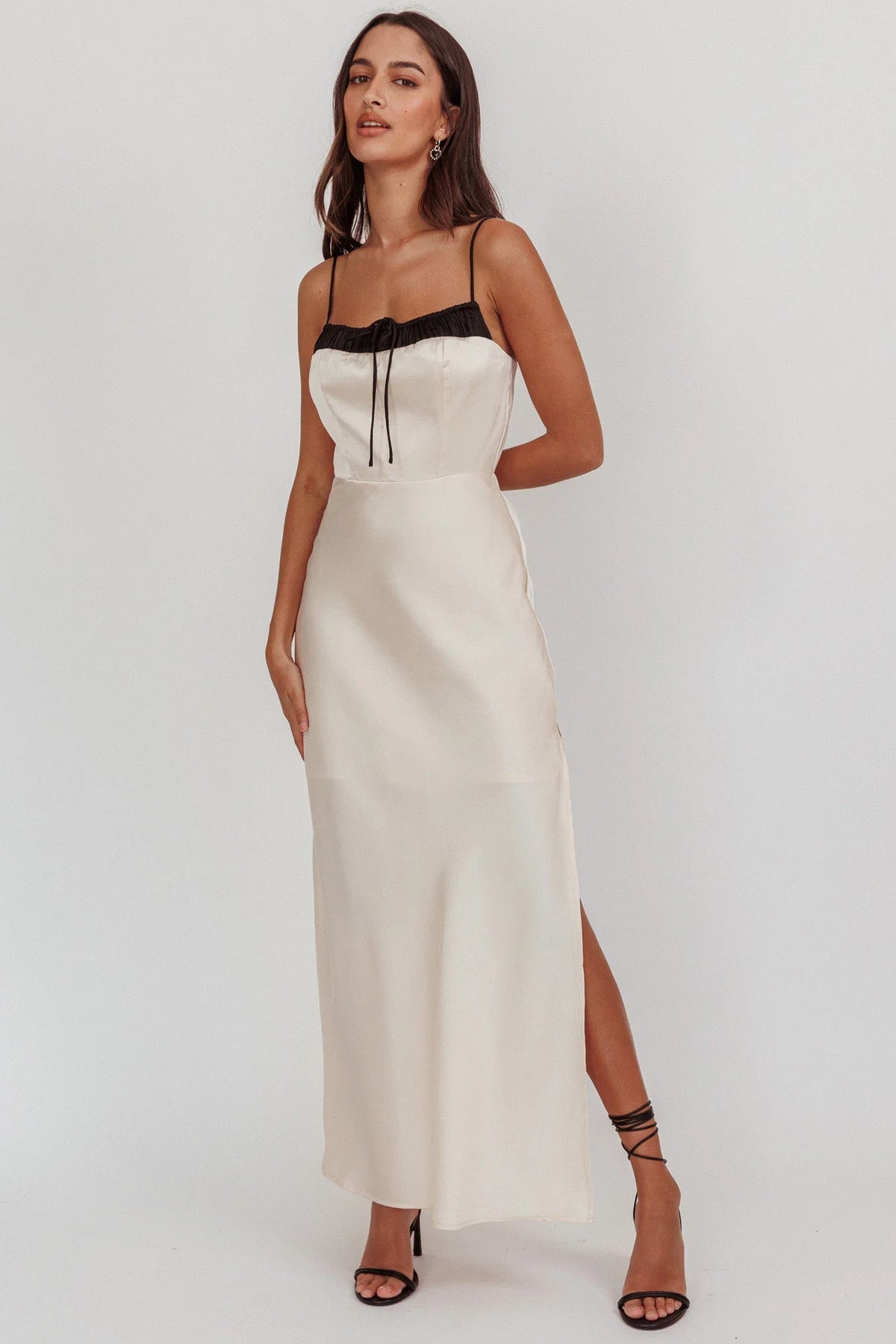 Tomorrow's Love Gathered Bow Neckline Maxi Dress Oyster