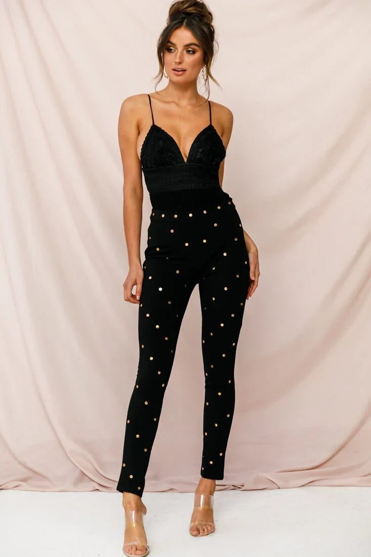 Manhattan Gold Button Pants Black