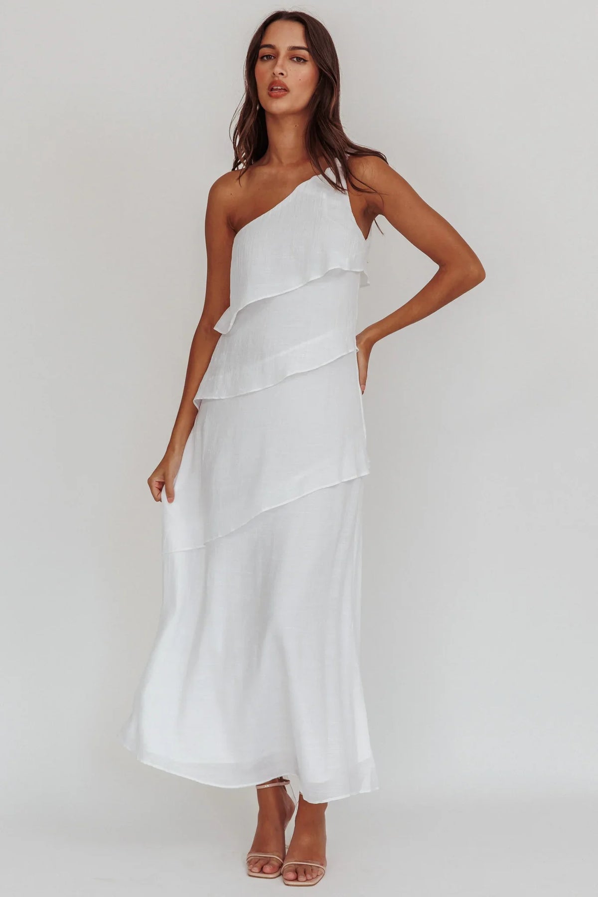 Delwyn One-Shoulder Maxi Dress White