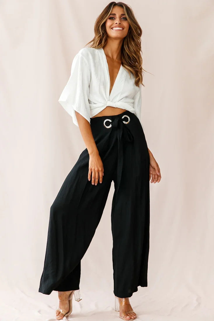 Saigon Wide Leg Eyelet Pants Black
