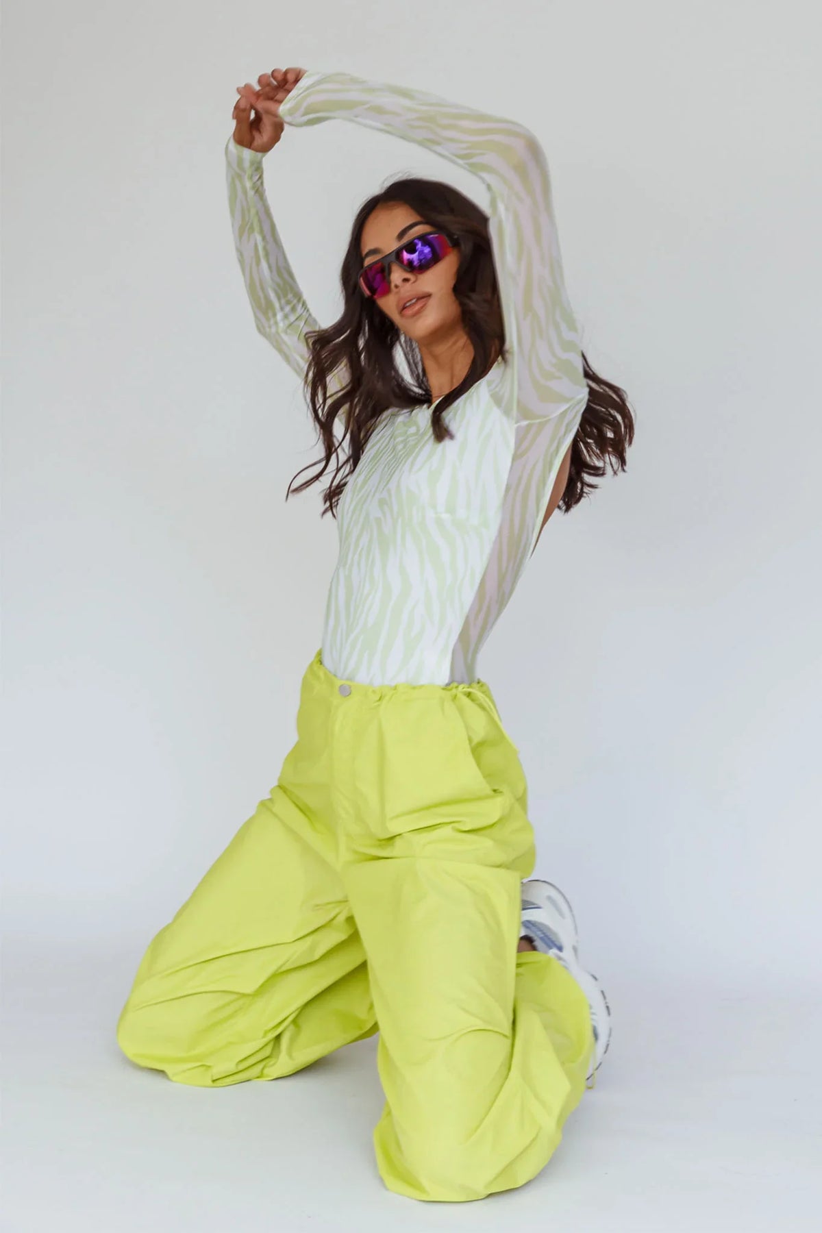 Break Dance Wide Leg Drawstring Pants Lime