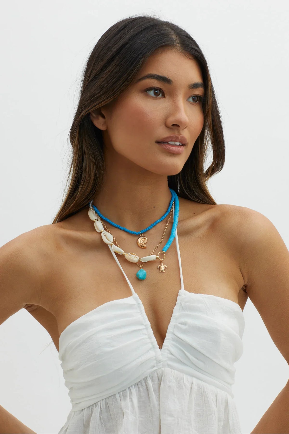 Bora Bora Shell Bead Multi-Layer Necklace Gold