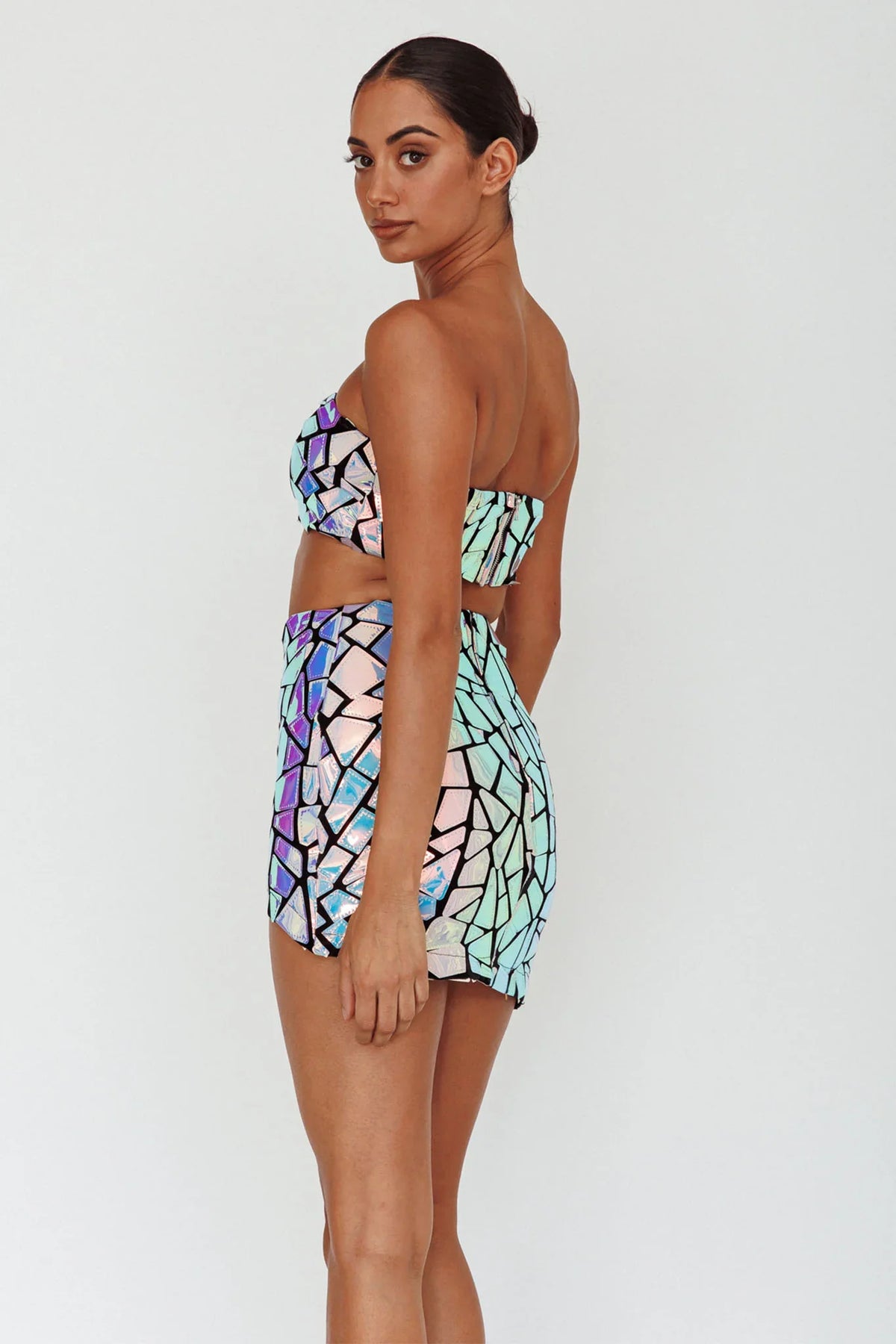 El Camino Mosaic Bandeau Crop Top Silver